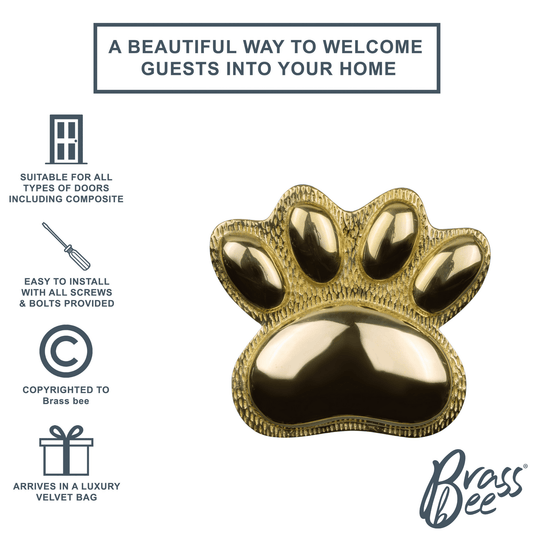 Brass Dog/Cat PAW Door Knocker - Brass Finish - Brass bee