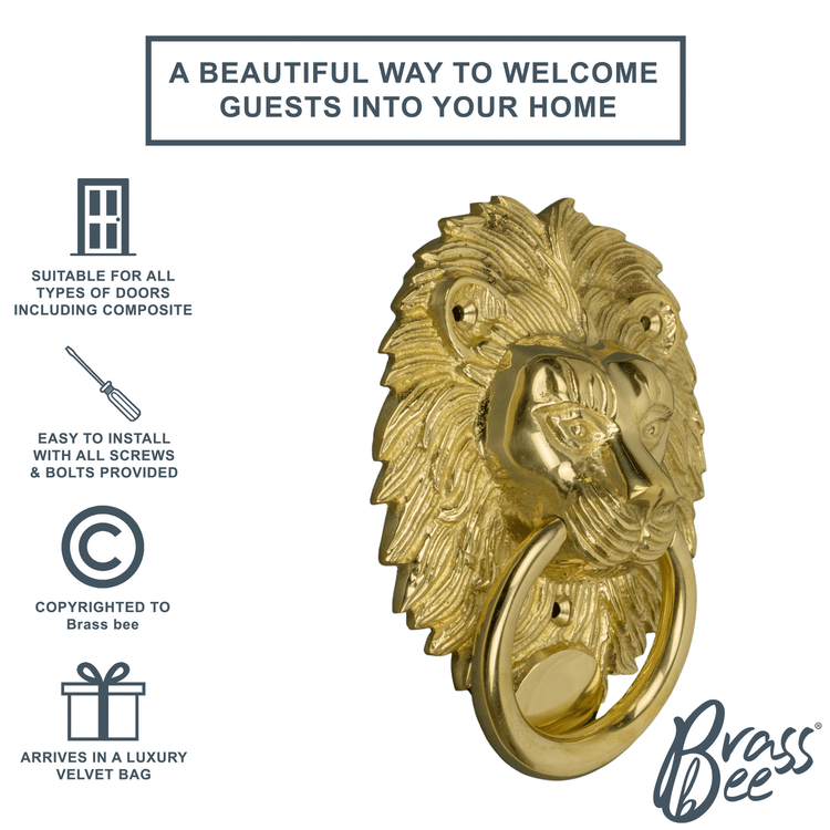 Brass Lion Door Knocker - Brass Finish - Brass bee