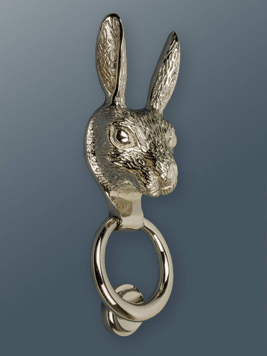 Brass Hare Door Knocker - Nickel Finish - Rabbit Door Knockers - Brass bee