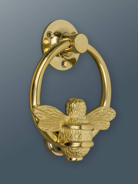 Bumble Bee Ring Brass Door Knocker - Brass Finish - Brass bee