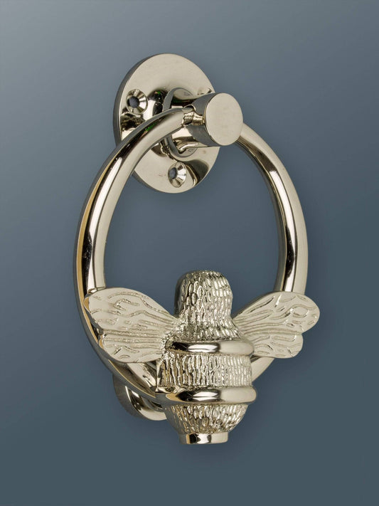 Brass Bumble Bee Ring Door Knocker - Nickel Finish - Brass bee