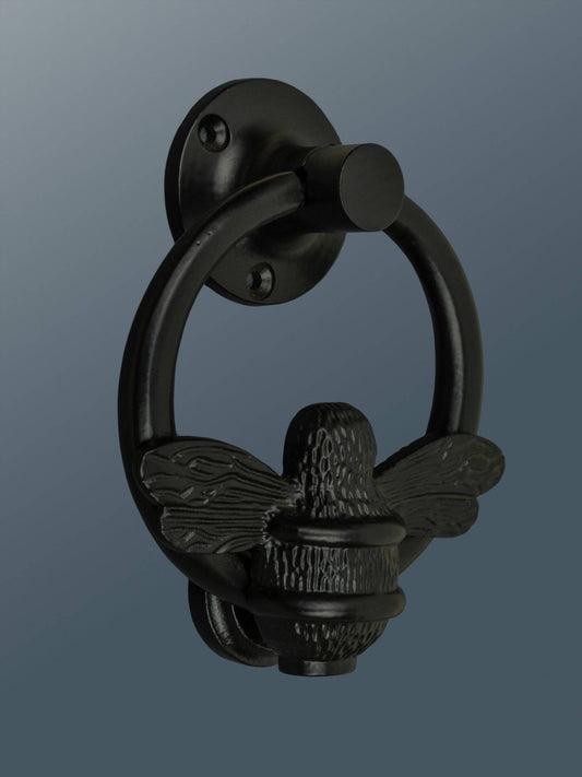 Brass Bumble Bee Ring Door Knocker - Black Finish - Brass bee