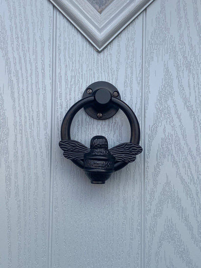 Brass Bumble Bee Ring Door Knocker - Black Finish - Brass bee