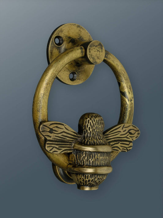 Brass Bumble Bee Ring Door Knocker - Heritage Finish - Brass bee