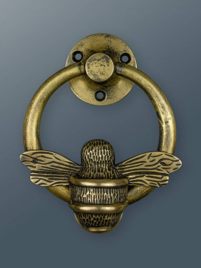 Brass Bumble Bee Ring Door Knocker - Heritage Finish - Brass bee