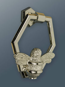 Brass Bumble Bee Honeycomb Door Knocker - Nickel Finish - Brass bee