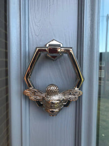 Brass Bumble Bee Honeycomb Door Knocker - Nickel Finish - Brass bee