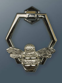 Brass Bumble Bee Honeycomb Door Knocker - Nickel Finish - Brass bee
