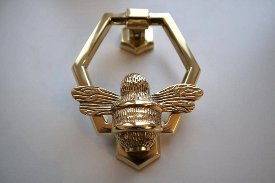 Brass Bumble Bee Honeycomb Door Knocker - Brass Finish - Brass bee