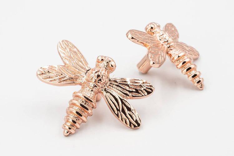 Brass Dragonfly Drawer Knob - Rose Gold Finish - Brass bee