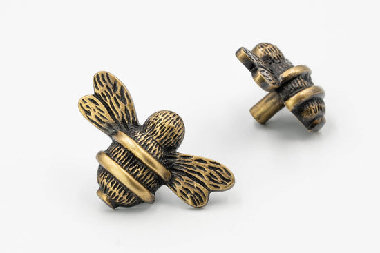 Brass Bee Drawer Cabinet Knob - Heritage Finish - Brass bee