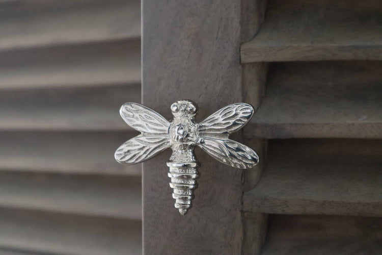 Brass Dragonfly Drawer Knob - Nickel Finish - Brass bee