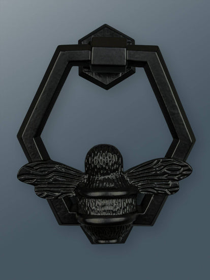 Brass Bumble Bee Honeycomb Door Knocker - Black Finish - Brass bee
