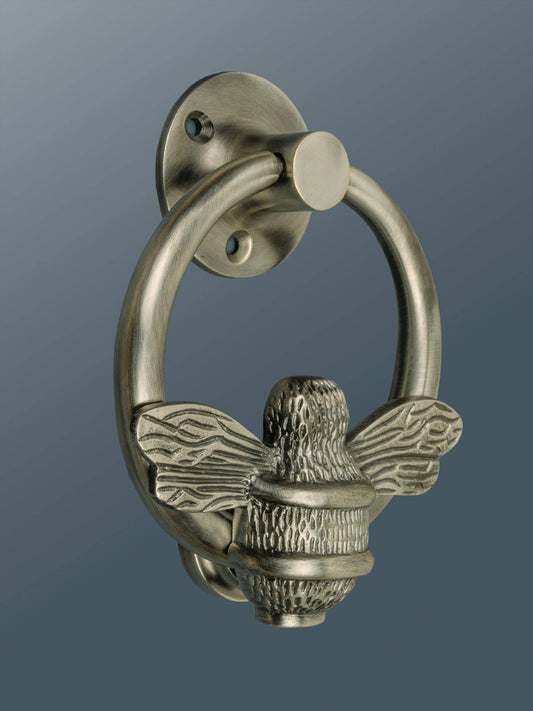 Brass Bumble Bee Ring Door Knocker - Pewter Finish - Brass bee