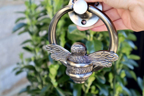 Brass Bumble Bee Ring Door Knocker - Pewter Finish - Brass bee