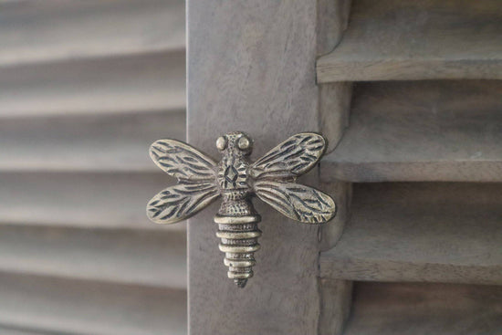 Brass Dragonfly Drawer Knob - Pewter Finish - Brass bee