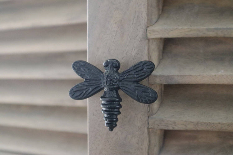 Brass Dragonfly Drawer Knob - Black Finish - Brass bee