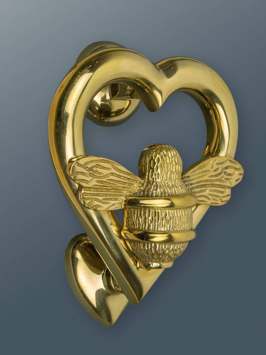 Brass Bumble Bee Heart Door Knocker - Brass Finish - Brass bee