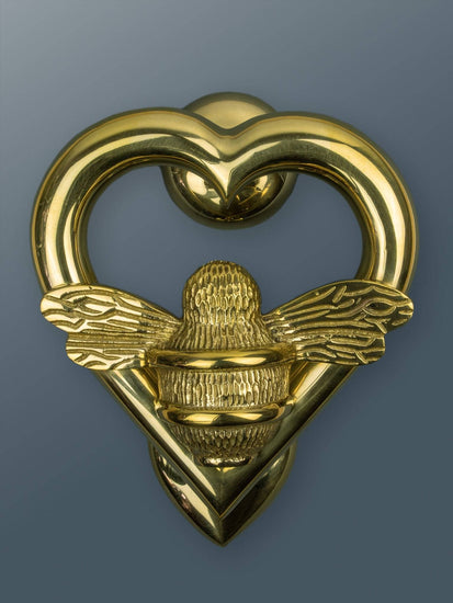 Brass Bumble Bee Heart Door Knocker - Brass Finish - Brass bee