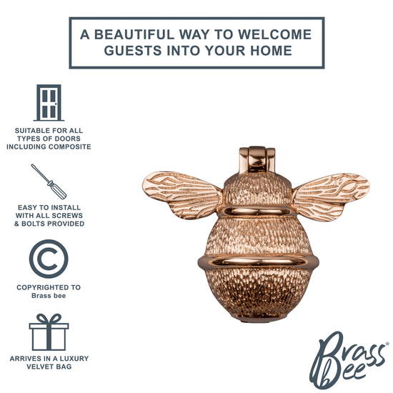 Brass Bumble Bee Door Knocker - Rose Gold Finish - Brass bee