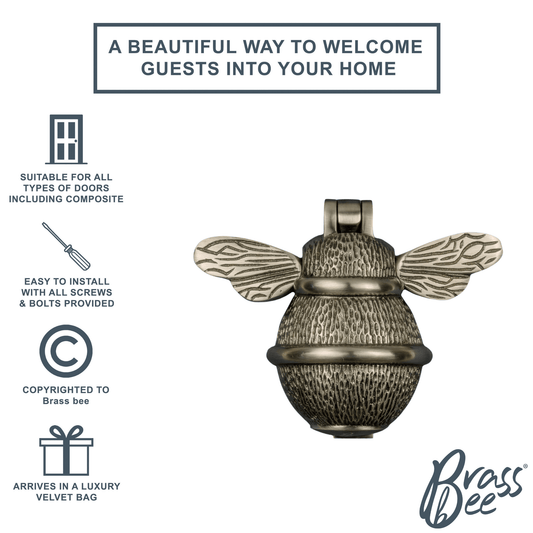 Brass Bumble Bee Door Knocker - Pewter Finish - Brass bee