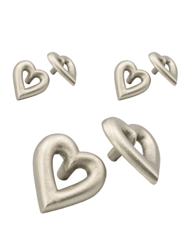 x6 Brass Heart Drawer Cabinet Knobs - Nickel, Brass, Black, Satin & Rose Gold Finishes - Brass bee