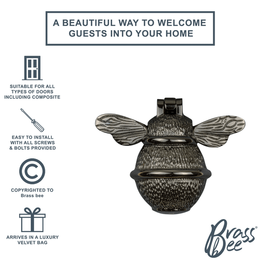 Brass Bumble Bee Door Knocker - Black Nickel Finish - Brass bee