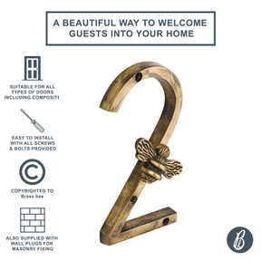 Brass bee Premium House Numbers with Bee in Heritage Finish 0-9 - Brass bee