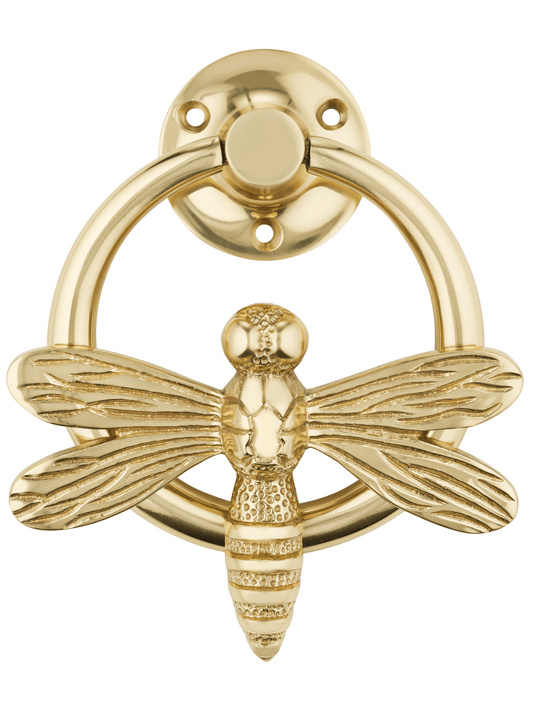 Brass Dragonfly Door Knocker with Ring - Brass Finish - Brass bee