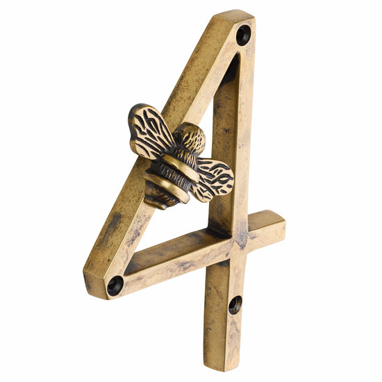 Brass bee Premium House Numbers with Bee in antique brass Finish 0-9 - Brass bee