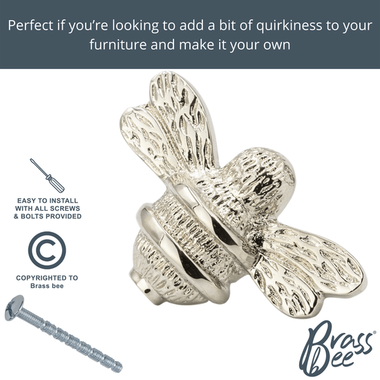 Brass Bee Drawer Cabinet Knob - Nickel Finish - Brass bee