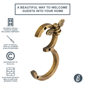Brass bee Premium House Numbers with Bee in Heritage Finish 0-9 - Brass bee