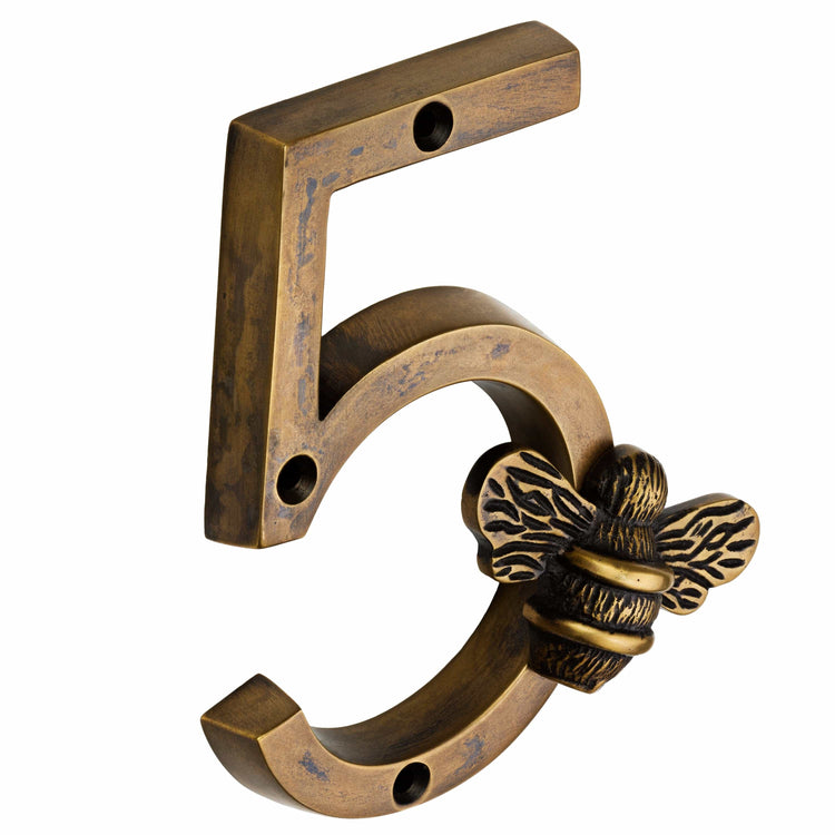 Brass bee Premium House Numbers with Bee in Heritage Finish 0-9 - 4 Inch Pre-order (1-2 weeks) - Brass bee