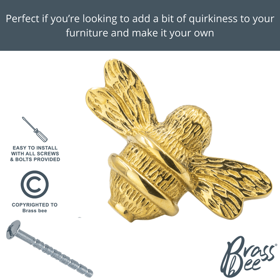 Brass Bee Drawer Cabinet Knob - Brass Finish - Brass bee