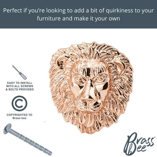 Brass Lion Drawer Cabinet Knob - Rose Gold Finish - Brass bee