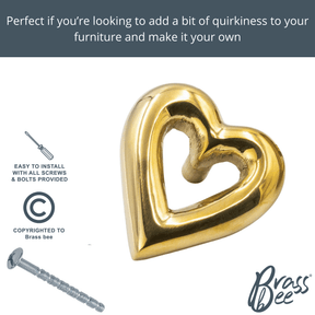 Brass Heart Drawer Cabinet Knob - Brass Finish - Brass bee