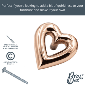 Brass Heart Drawer Cabinet Knob - Rose Gold Finish - Brass bee