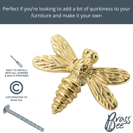 Brass Dragonfly Drawer Knob - Brass Finish - Brass bee
