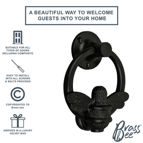 Brass Bumble Bee Ring Door Knocker - Black Finish - Brass bee