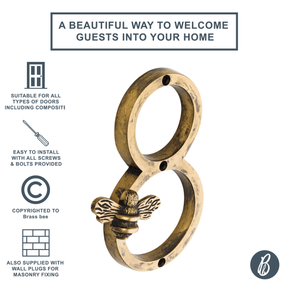 Brass bee Premium House Numbers with Bee in Heritage Finish 0-9 - Brass bee