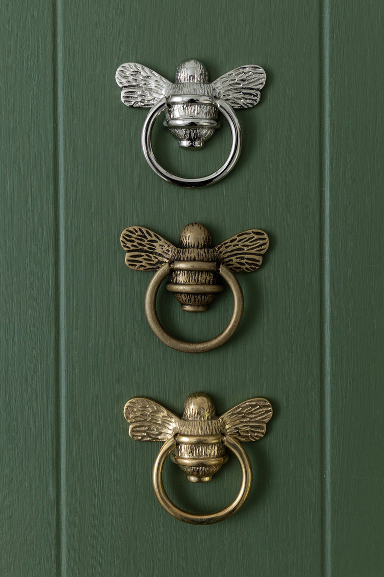 Brass Bee Ring Pull Cabinet Handle - Heritage Finish - Brass bee