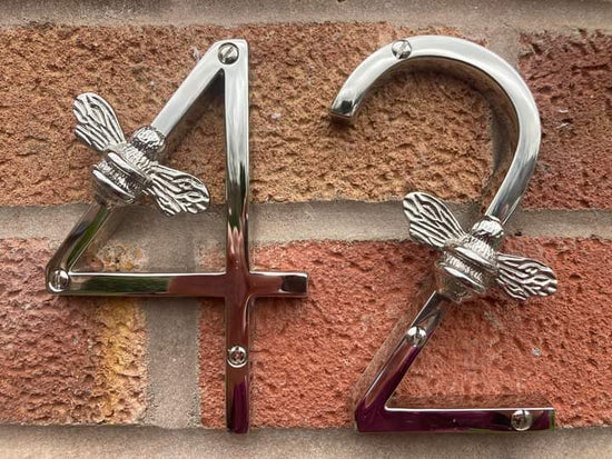 Brass bee Premium House Numbers with Bee in Nickel Finish 0-9 - Brass bee