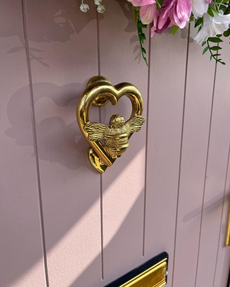 Brass Bumble Bee Heart Door Knocker - Brass Finish - Brass bee