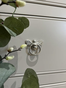 Brass Bee Ring Pull Cabinet Handle - Nickel Finish - Brass bee