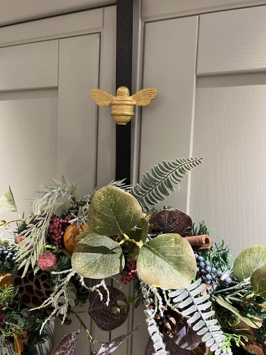 Brass bee Wreath Hanger - Black with Gold Bee Finish - Brass bee