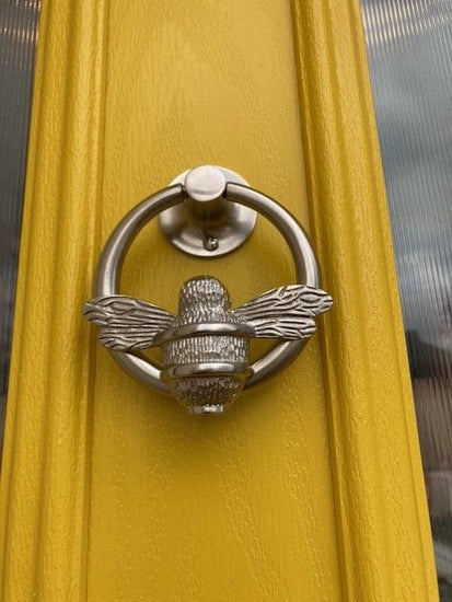 Brass Bumble Bee Ring Door Knocker - Nickel Finish - Brass bee